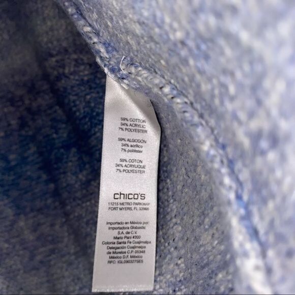 Chico’s cable knit trim multi blue color ombré open knit cardigan sweater - Picture 8 of 10